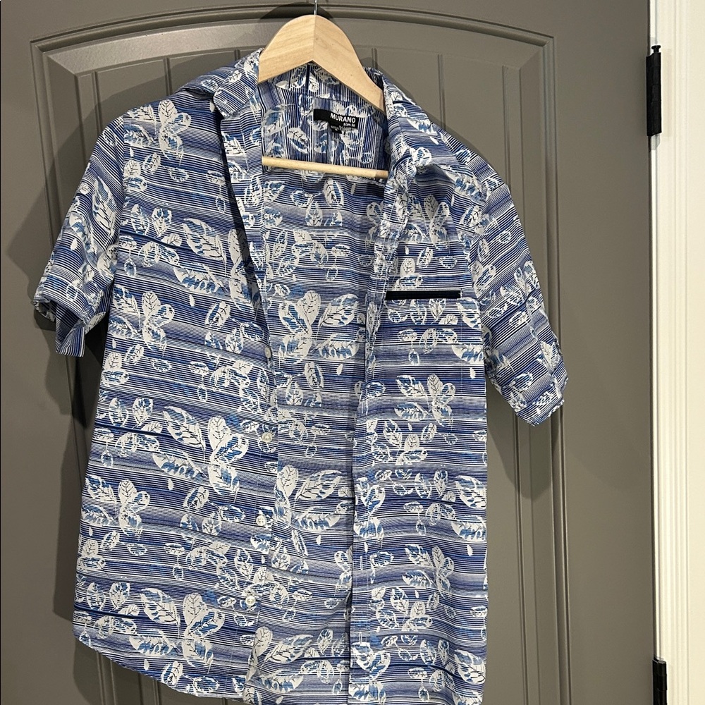 Murano Blue and White Leaf Pattern Shirt